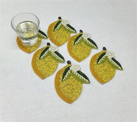 Handmade Lemon Beaded Coaster Set Of Etsy