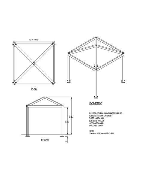 Square One Tier Steel Structure Park Gazebo Model Gazs1t