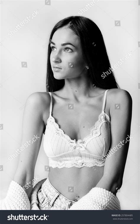 Studio Portrait Sexy Brunette White Lingerie Stock Photo Shutterstock