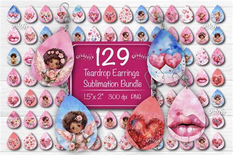 Teardrop Sublimation Earring Bundle Heart Flower Sublimation