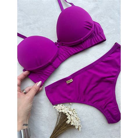 Conjunto Liso Lingerie Calcinha E Sutian Bojo Elegante Estilo Sensualidade Feminina Dia A