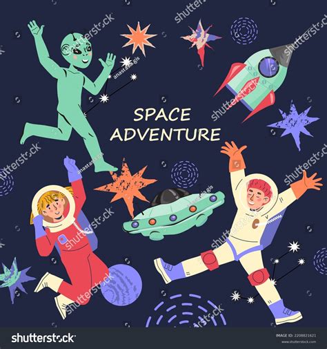 Kids Space Adventure Banner Poster Cartoon Stock Vector Royalty Free