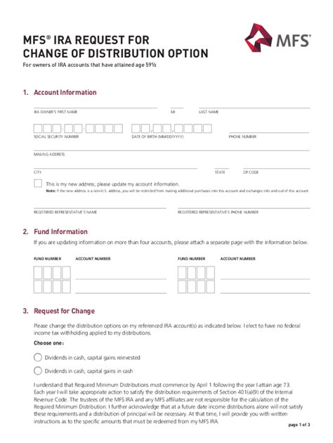 Fillable Online Mfs Ira Distribution Authorization For Non Fax