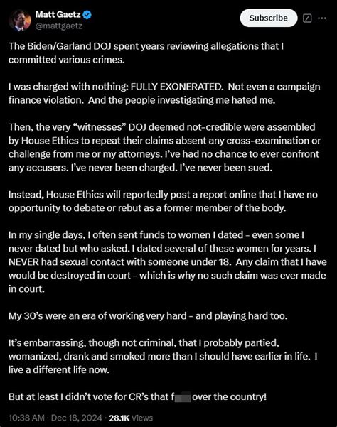 Matt Gaetz Ethics Report Finds He Paid Thousands For Sex With Multiple Women Partied With Drugs