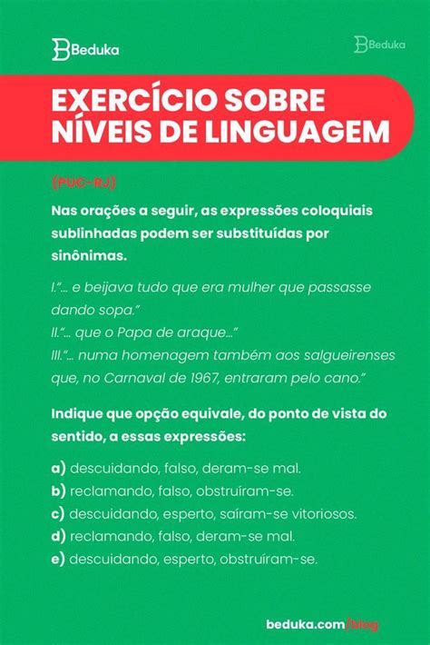 Exercícios sobre Níveis de Linguagem