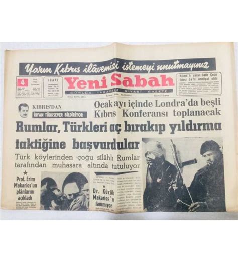 Yeni Sabah Gazetesi 4 Ocak 1964 Rumlar Türkleri Aç Bırakmak İstiyor