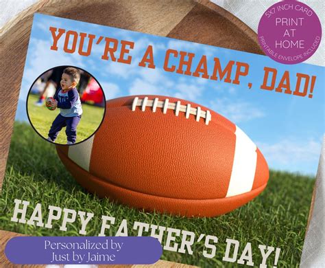 Personalized Football Fathers Day Card Printable Add Photo Custom