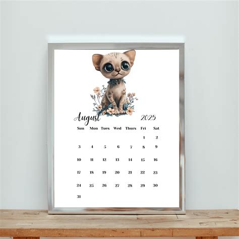 Printable Cat Calendar 2025, Cat Wall Calendar, Printable Cat Calendar