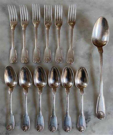 Proantic Cutlery Stewing Spoons Silver Shell Fillets Coat Of Ar