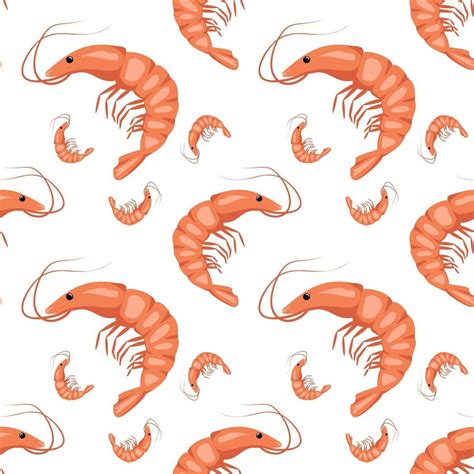 Seamless Pattern With Shrimps Or Prawn Cute Print Vector Art