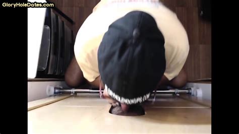 Mature DILF Sucking And Wanking Dick Through Gloryhole