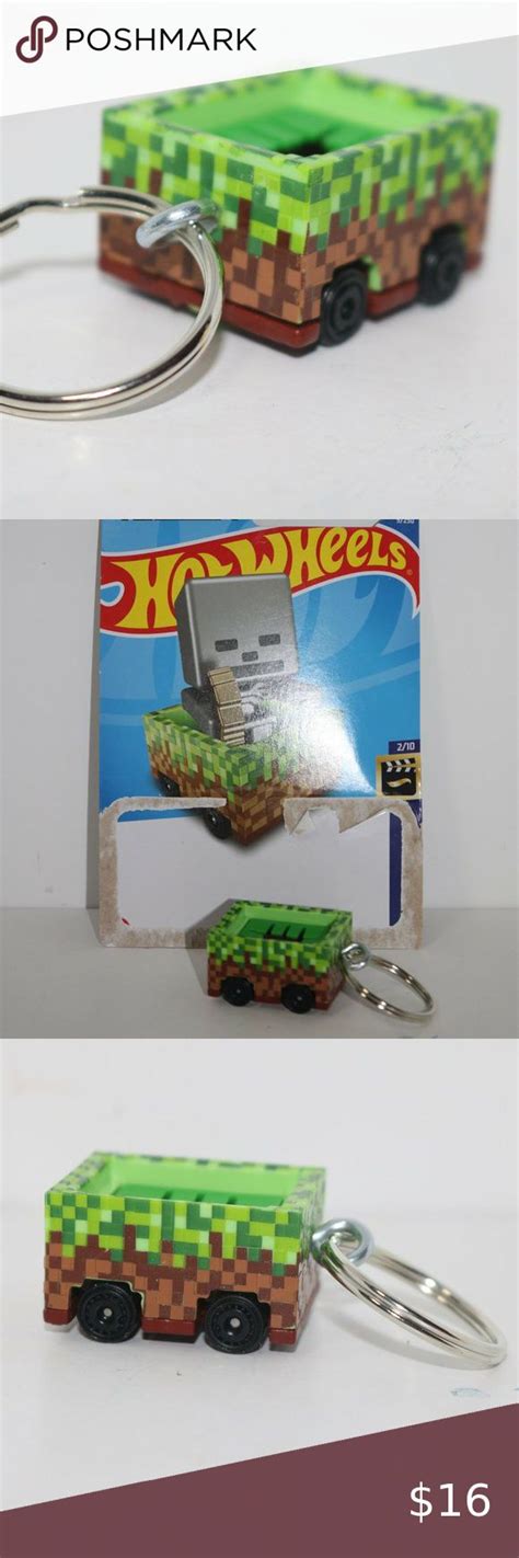 Hot Wheels Screen Time Grass Block Minecart Custom Keychain W Card Custom Keychain Hot Wheels