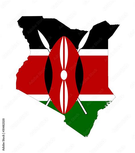 Kenya flag on map Stock Illustration | Adobe Stock