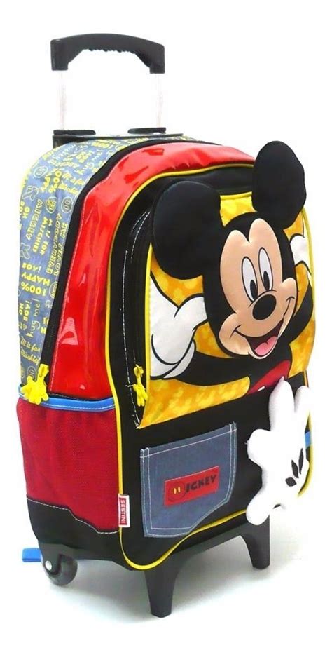 Kit Mochila Escolar Rodinhas Mickey Mouse Tam M Lancheira R