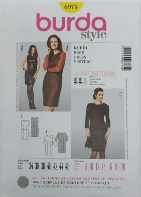 Burda 6975 Misses Fitted Dress Sewing Pattern Sizes Plus 8 20 Eur 1058