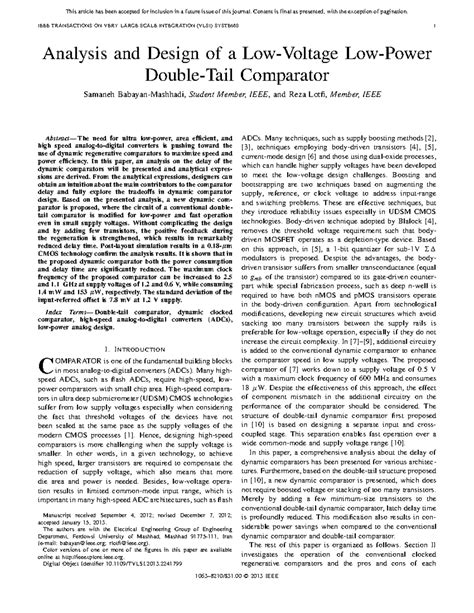 Analysis And Design Of A Low Voltage Low Power Double Tail Comparator