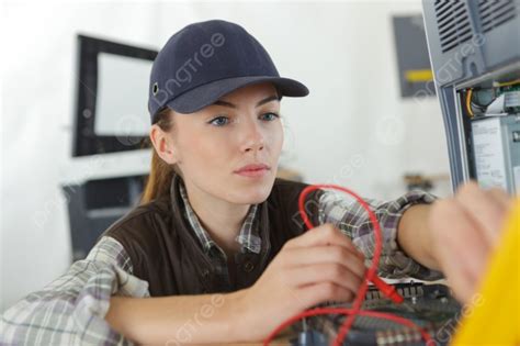 Woman Checking The Voltage Of A Machine Photo Background And Picture For Free Download Pngtree