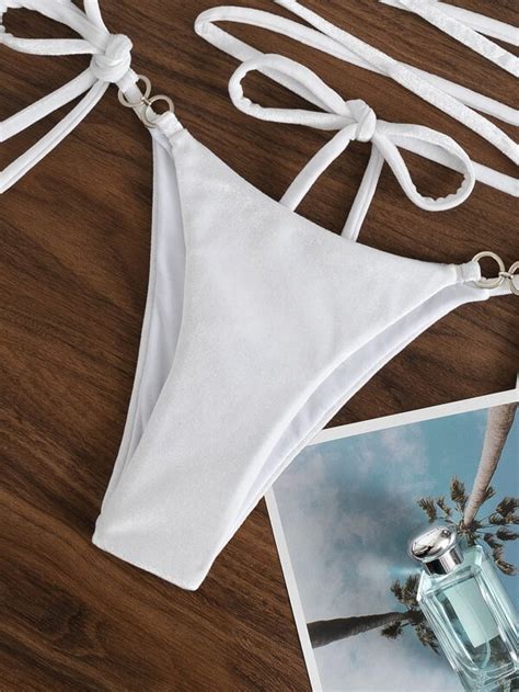 Costume Da Bagno Bikini A Triangolo Perizoma Anello Collegato Micro