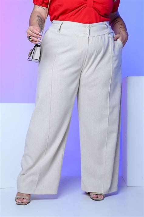 Calça De Linho Plus Size - Calça Pantalona Feminina de Linho Plus Size - Modaliss