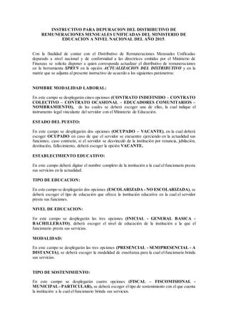 Instructivo Matriz Depuracion Distributivo De Remuneraciones Pdf