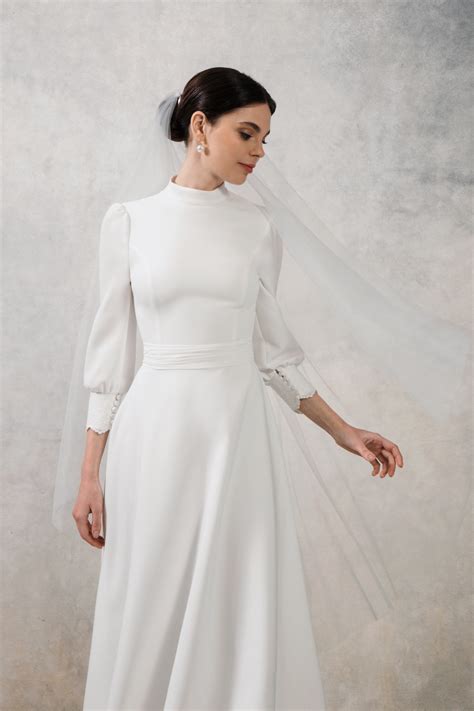 Modest Midi Wedding Dress with Sleeves • Piondress