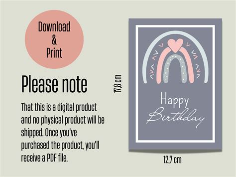 Folded Happy Birthday Card, Printable Birthday Card, DIY Boho Birthday ...