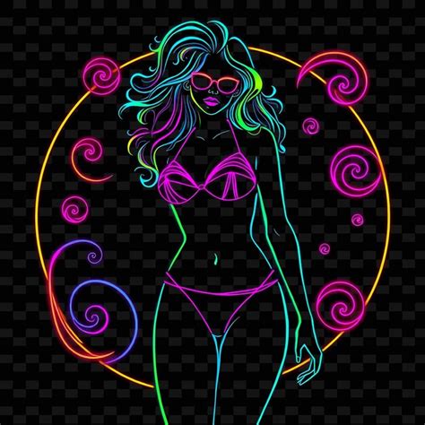 Toned Woman In Bikini Neon Psychedelic Art Design With Vibrant Col Illustration Neon Charactero
