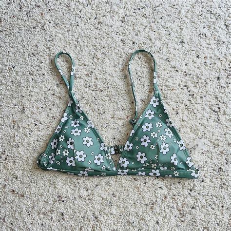 Green Flower Triangle Bikini Top Size Depop