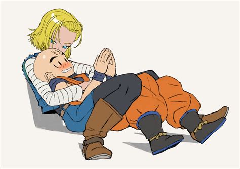 Android 18 Kuririn Dragon Ball Highres 1boy 1girl Bald Bald Male Blonde Hair Blue Eyes