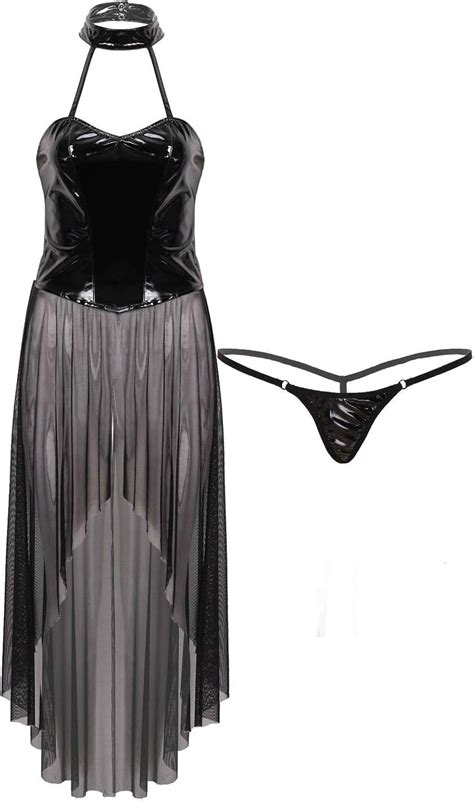 Amazon Sexy Lingerie Setwomens Halter Neck Crossdressing Dress Sexy Sleeveless High Split