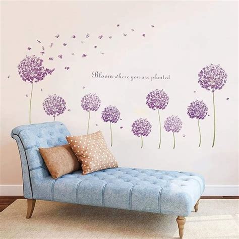 Stickers Muraux Pissenlits Violets Sparadrap Muraux En Fleurs D