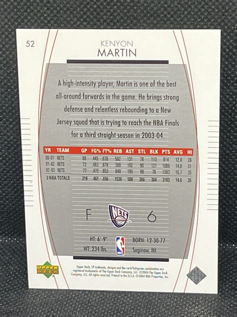 Kenyon Martin 2003 04 SP Authentic 52 New Jersey Nets EBay