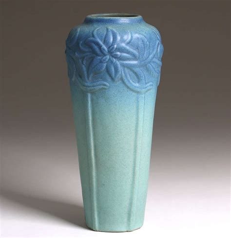 Early Van Briggle Tall Matte Blue Vase C1920 California Historical Design
