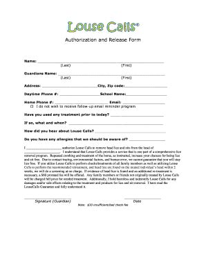 Fillable Online Authorization And Release Form Lousecalls Fax