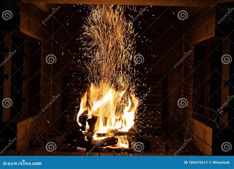 Sparkles of the Burning Wood Inside a Chimney Stock Image - Image of ...