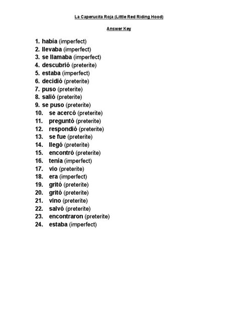 Lacaperucitaroja Preteritevsimperfect Answerkey Pdf