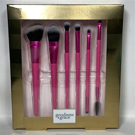 Hot Pink Makeup Brush 6 Piece Set Goodness And Grace Eyes Cheeks