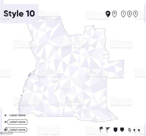 Angola White And Gray Low Poly Map Polygonal Map Outline Map Vector