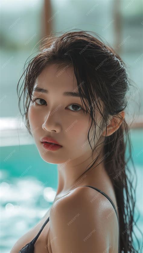 premium photo portrait  beautiful japanese women wearing swimwear