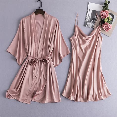 Women Sexy Kimono Robe Gown Sets V Neck Nightdress Bathrobe Bride Lingerie Sleepshirts M Xl