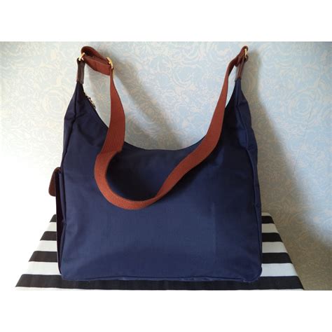 Longchamp Besace Toile Et Cuir Bleu Marine Ref Joli Closet