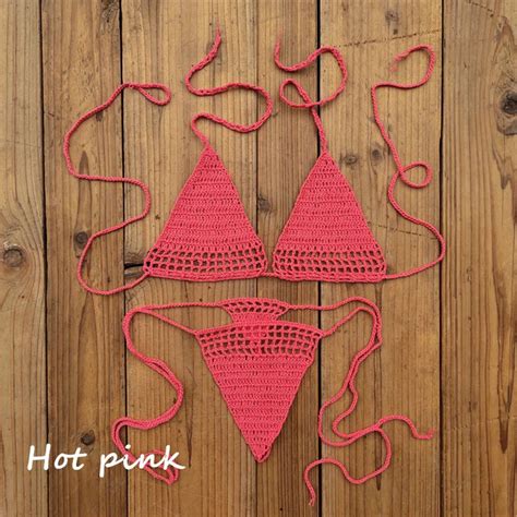 Handmade Crochet Bikini Thong String Mini Bikini Exposed Micro Swimwear Bikini Lingerie Sets