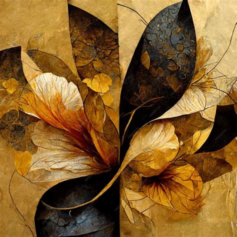 Premium Ai Image Golden Yellow And Black Abstract Flower Illustration For Prints Wall Art