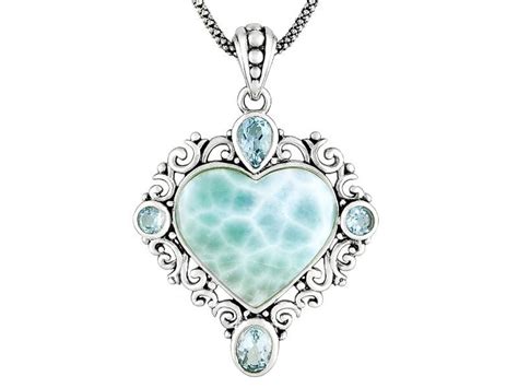 Heart Shape Larimar Cabochon Ctw Glacier Topaz Tm S S Pendant