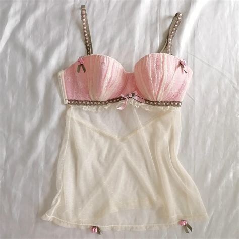Pastel Pink Brown Lingerie Slip Dress Top By The Depop