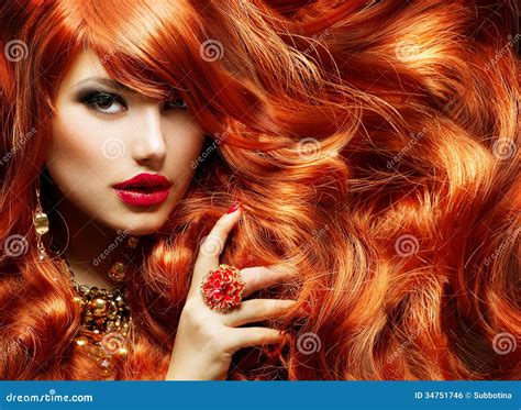 Long Curly Red Hair stock photo. Image of fashion, earring - 34751746