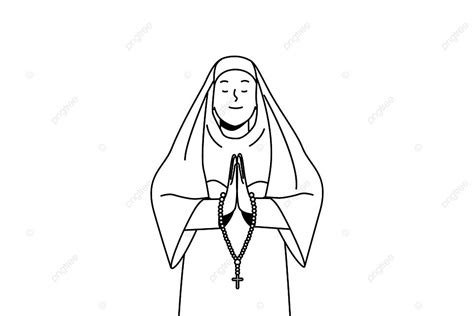 Nun Praying With Rosary Nun Outline Devotion Vector, Nun, Outline, Devotion PNG and Vector with ...