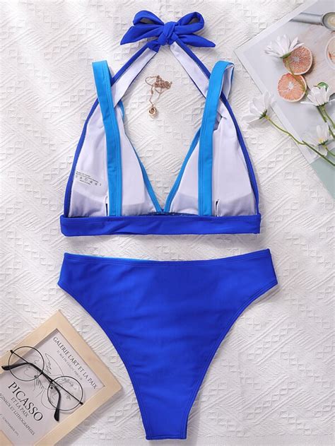 Color Block Halter Bikini Swimsuit Shein Usa