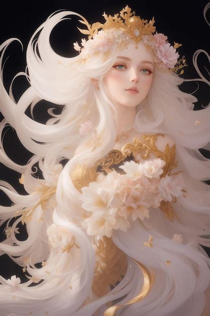 Premium Photo Beautiful Princess With Long Flowing White Hair Bright