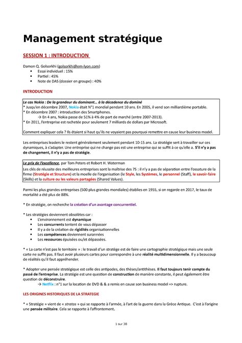 Cours Manstrat Cours Enti Rement D Taill E Avec Explication Cas